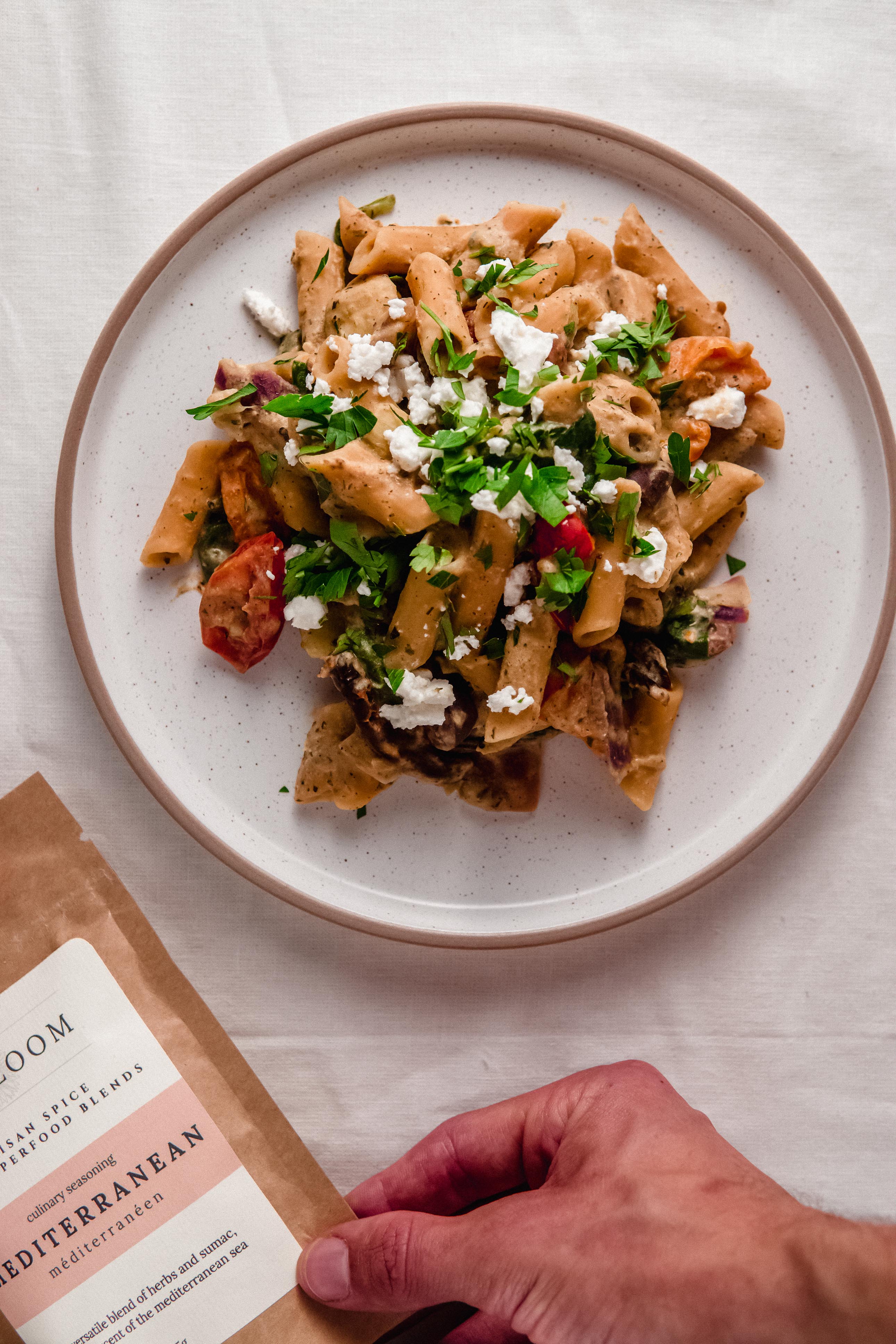 Mediterranean inspired Hummus Pasta