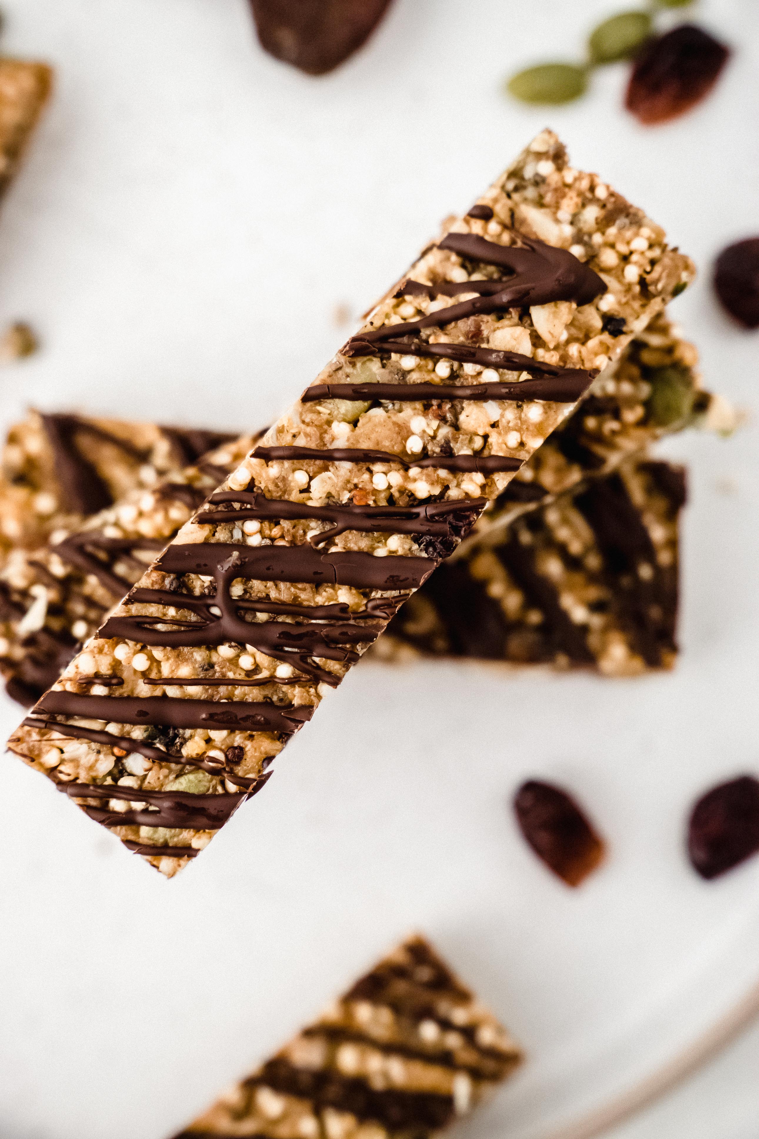 No Bake Seedy Granola Bars with Chocolate Drizzle